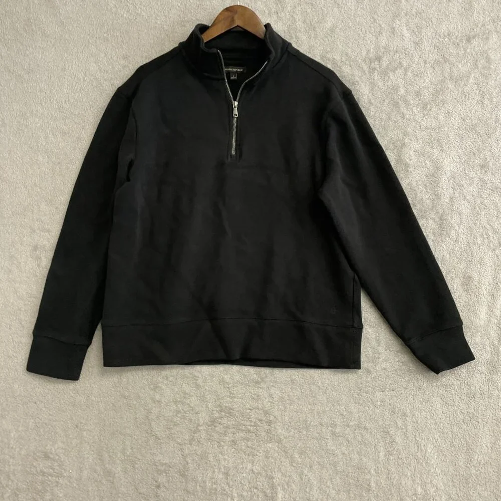 Banana Republic Men's L Black 1/4 Zip Sweatshirt Pullover 84% Cotton N0339